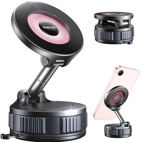 2026 Upgraded Vacuum Car Phone Holder for Magsafe [108+LB Strongest Suction & 3000gf Strongest Magnetic] 360° Adjustable Magnetic Phone Holders for Car for iPhone 17-12 Pro Max Plus Air Pink - color: Pink