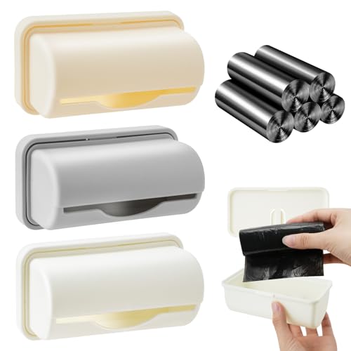 3 Pcs Fine Liner Trash Bag Holder Dispenser, Wall Mounted Plastic Bag Organizer with Trash Bags 100 Counts, Garbage Bag Holder Under Sink for Bottom of Can for Kitchen Cabinet
