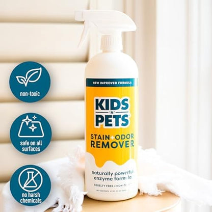 KIDS 'N' PETS Instant All-Purpose Stain & Odor Remover, 32oz | Permanently Eliminates Dog Pee & Cat Urine, For Carpet, Couch, Furniture, Mattress, Fabric, Non-Toxic, Child Safe - style: 32 fl oz