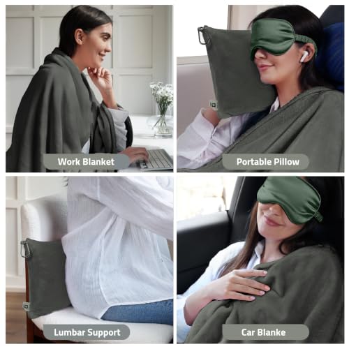 Travel Blanket, Airplane Blanket, Ultra-Soft, Warm & Lightweight, 65x40 in, Outdoor Blanket Essentials for Women, Men & Kids, Included Eye Mask, Luggage Sleeve & Backpack Clip Dark Grey - color: Dusty Gray