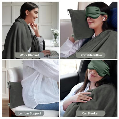 Travel Blanket, Airplane Blanket, Ultra-Soft, Warm & Lightweight, 65x40 in, Outdoor Blanket Essentials for Women, Men & Kids, Included Eye Mask, Luggage Sleeve & Backpack Clip Dark Grey - color: Dusty Gray