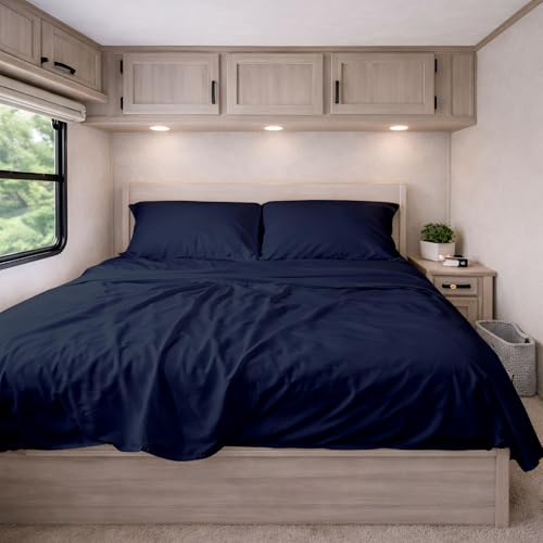 KRISHNA Premium Rv Sheet Set 42"x80" Inch Truck Size, 100% Microfiber Soft, Breathable, Bed Sheets for Campers, Motorhomes & Travel Trailers Fits Mattresses up to 8" Deep, Navy Blue Solid - color: Navy Blue, size: RV Bunk - 42” x 80”