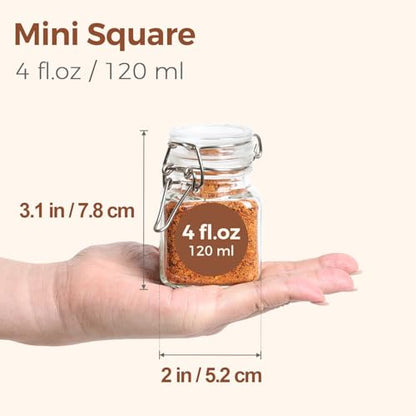 ComSaf Set of 12 Square Glass Spice Jars with Airtight Lids (4 Oz), Mini Favor Jars with Wire Clamp for Honey, Herbs & Farmhouse Kitchen Pantry Organization, with Funnel & Labels - size: 4oz*12