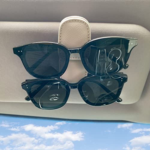 2 Pack Sunglass Holder for Car Visor Clip, Magnetic Leather Eyeglass Hanger Clip for Car, Square Car Visor Accessories (White) - color: white, size: 2 Pieces
