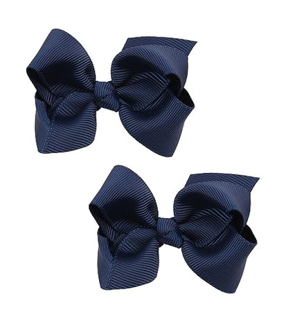 Baby Girl's 2Pcs Cute 3 Inch Pure Color Bow-knot Hair Clip for Photography Travel Daily Life (Navy Blue) - color: Navy Blue