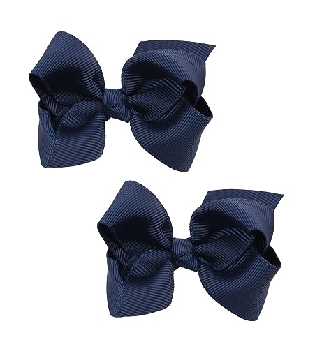 Baby Girl's 2Pcs Cute 3 Inch Pure Color Bow-knot Hair Clip for Photography Travel Daily Life (Navy Blue) - color: Navy Blue