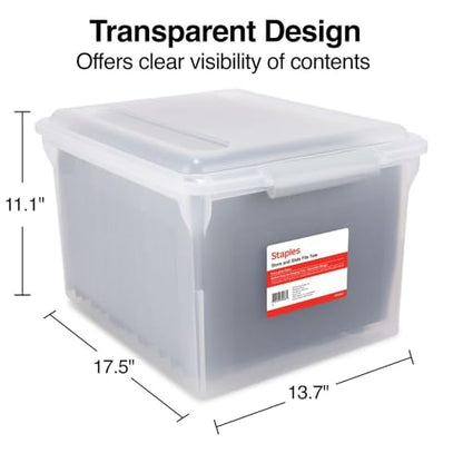 STAPLES Store & Slide Plastic File Box Latching, Letter/Legal Size, Clear, 2/Pack - color: Clear, size: 2 Pack, style: Box (Latch Lid)
