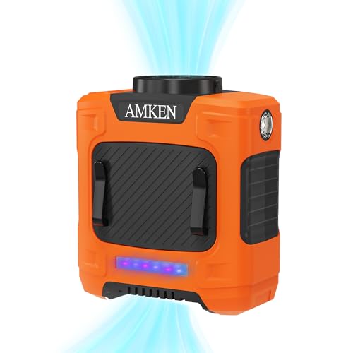 AMKEN Waist Fan, 10000mAh Rechargeable Belt Clip Fan, 24H Runtime, 49ft/s Strong Airflow, 3-Speed 7-in-1 Hands-Free Wearable with LED SOS Warning Light for Jobsite, Warehouse, Camping, Outdoor Work - color: Orange, size: Small