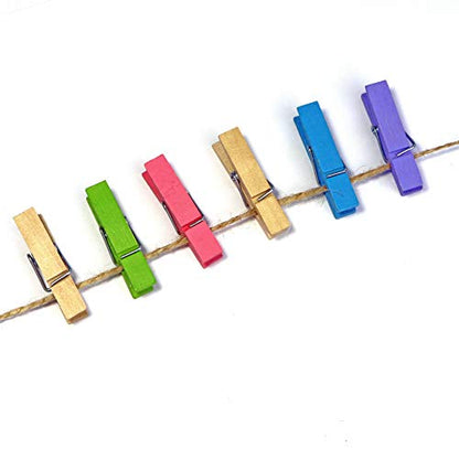 Mini Wooden Clothespins With Jute Twine, 100pcs, 1.4 Inch Photo Paper Peg Pin Craft Clips With 320ft Twine for Scrapbooking, Arts & Crafts, Hanging Photos (Natural Color) - color: Natural