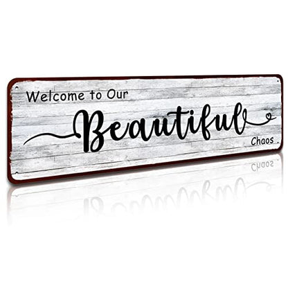 Welcome to Our Beautiful Chaos Wall Sign, 4x16 Inch | Funny Welcome Signs, Rustic Farmhouse Style, Living Room Entryway Decor, Wall Art - color: welcome