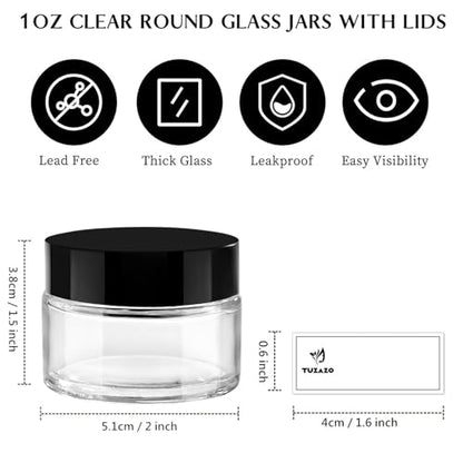 1 oz Glass Jars with Lids & Inner Liners, 4 Pack Small Glass Jars Thick Round Airtight Travel Containers for Cosmetics Cream Lotions Powders | Candle Making Jar - color: 1 oz Clear-Black Lid