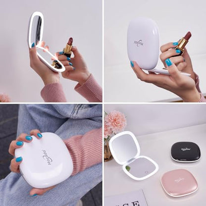 Mocado Compact LED Magnifying Travel Makeup-Mirror - 4 inches 1X/10X Magnification Small Hand Pocket Dimmable Double Sided USB Rechargeable Touch Screen, Portable Tabletop Cosmetic (White) - color: White