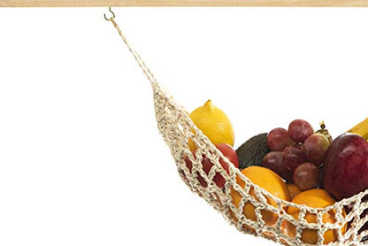 Hanging Fruit Hammock Under Cabinet - 1 Macrame Fruit Hammock with 2PCS Hooks - Handwoven Cotton Basket Storage for Produce, Banana - Boho Kitchen Decor for More Counter Space at Home Boat Camper RV