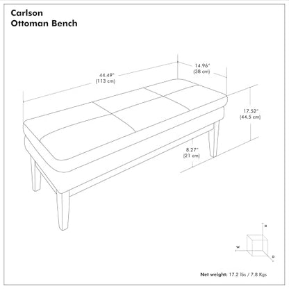 SIMPLIHOME Carlson Ottoman Bench - 45 inch Wide Upholstered Vegan Leather Rectangle Ottoman in Distressed Black, Mid Century Modern Bench for Bedroom, Entryway or Living Room with Padded Seat - color: Distressed Black, style: Ottoman Bench