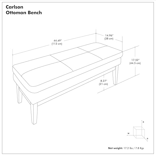 SIMPLIHOME Carlson Ottoman Bench - 45 inch Wide Upholstered Vegan Leather Rectangle Ottoman in Distressed Chestnut Brown, Mid Century Modern Bench for Bedroom or Living Room with Padded Seat - color: Distressed Chestnut Brown, style: Ottoman Bench