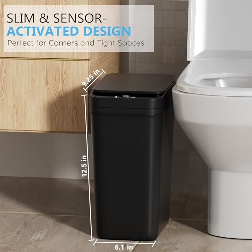 jinligogo 3Pack Bathroom Small Trash Can with Lid, 2.6 Gallon Touchless Automatic Garbage Can Slim Waterproof Motion Sensor Smart Trash Bin for Bedroom, Office, Living Room-Black - color: Black