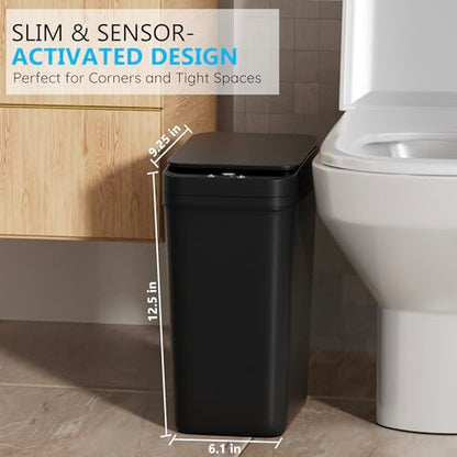 jinligogo 3Pack Bathroom Small Trash Can with Lid, 2.6 Gallon Touchless Automatic Garbage Can Slim Waterproof Motion Sensor Smart Trash Bin for Bedroom, Office, Living Room-Black - color: Black