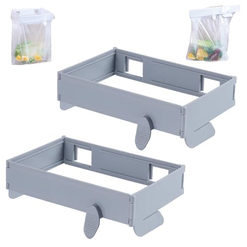 Foldable Trash Bag Holder - 2Pcs Wall Mounted Foldable Kitchen Trash Can Rack, Multifunctional Portable Hanging TrashHolder, for Cupboards Kitchen Cabinets Doors Toilets (Gray*2) - color: Gray*2