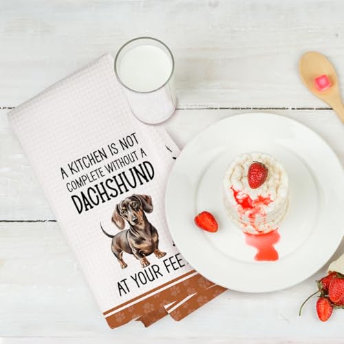 2Pcs Funny Dogs Kitchen Towels 24x14 Inch, Cute Dachshund Waffle Weave Dish Towels for Kitchen Home, White Absorbent Microfiber Hand Tea Towel, Weiner Dog Gifts for Women Dog Lovers 2 - color: Multi 0321