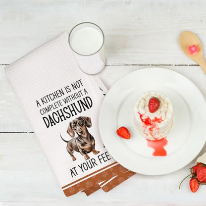 2Pcs Funny Dogs Kitchen Towels 24x14 Inch, Cute Dachshund Waffle Weave Dish Towels for Kitchen Home, White Absorbent Microfiber Hand Tea Towel, Weiner Dog Gifts for Women Dog Lovers 2 - color: Multi 0321