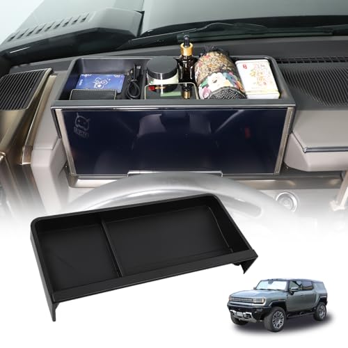 Center Console Organizer Dash for Hummer EV Accessories Dashboard Insert Tray Storage Box Behind Screen Organizer Dash Storage Tray Compatible with Hummer EV SUV Pickup 2022-2024 2025+ (ABS Black)