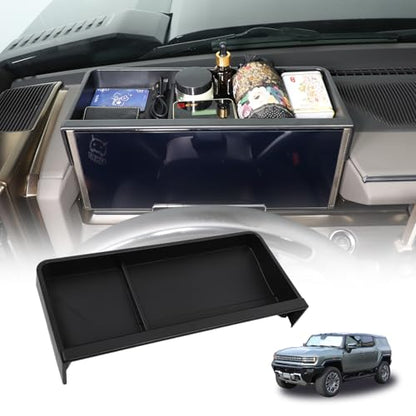 Center Console Organizer Dash for Hummer EV Accessories Dashboard Insert Tray Storage Box Behind Screen Organizer Dash Storage Tray Compatible with Hummer EV SUV Pickup 2022-2024 2025+ (ABS Black)