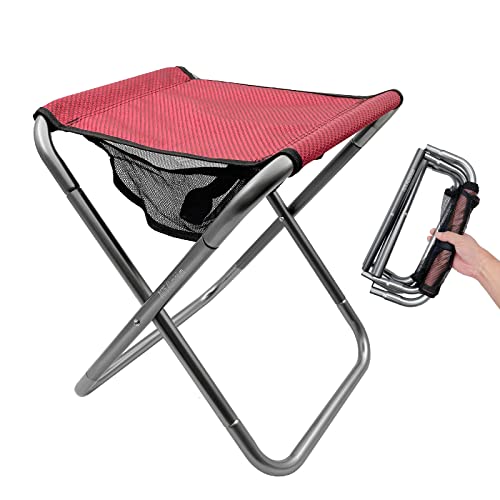 Camping Stool, Portable Folding Stool XXL Size Camping Stool for Adults Supports up to 240 lbs - color: Large-red