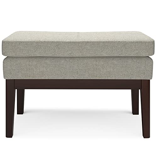 SIMPLIHOME Carlson Small Ottoman Bench - 27 inch Wide Upholstered Woven Fabric Rectangle Ottoman in Greige, Mid Century Modern Bench for Bedroom, Entryway or Living Room with Padded Seat - color: Greige, style: Small Ottoman Bench
