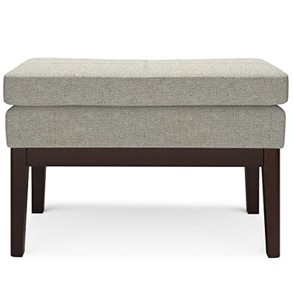 SIMPLIHOME Carlson Small Ottoman Bench - 27 inch Wide Upholstered Woven Fabric Rectangle Ottoman in Greige, Mid Century Modern Bench for Bedroom, Entryway or Living Room with Padded Seat - color: Greige, style: Small Ottoman Bench