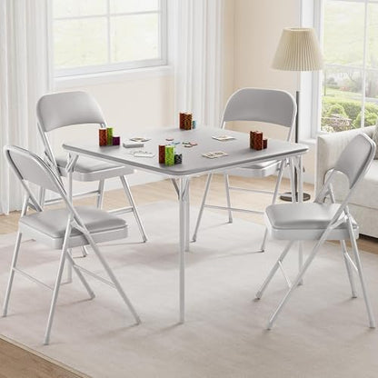 GarveeHome 33.6 in Folding Card Table, Portable Square Folding Table with PU Leather Soft Cushion, Foldable Table Suitable for Dining Room, Living Room, Office, Camping - color: Grey