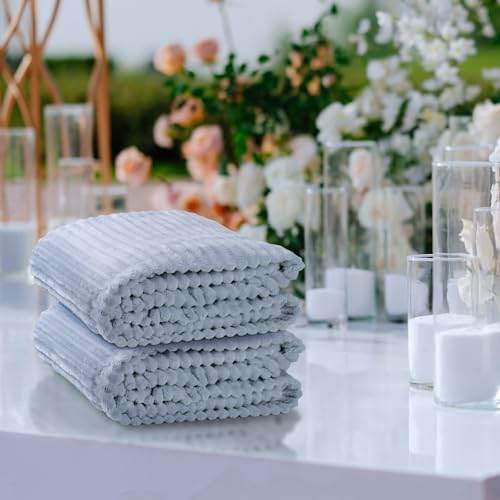 Buryeah 6 Pcs Flannel Throw Blanket Bulk 50 x 60 in Sleepover Blanket Outdoor Wedding Throw Lightweight, Oeko-tex Standard 100 Certified for Sofa Homeless Gifts (Dusty Blue) - color: Dusty Blue