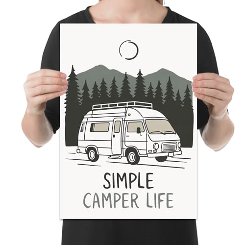 Minimalist Camper Life Art - RV Lovers - 13x19 Poster Print - Nature Inspired Decor