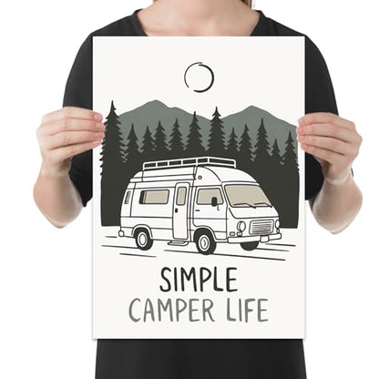 Minimalist Camper Life Art - RV Lovers - 13x19 Poster Print - Nature Inspired Decor