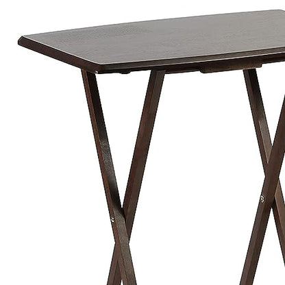 PJ Wood 5-Piece Folding Wooden Table Set, TV Tray Tables with Collapsible Storage Rack, Walnut - Portable and Adjustable Home Furniture for Living Room, Bedroom, and Kitchen