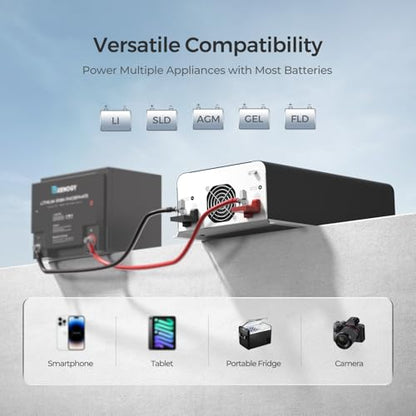 Renogy Inverter PUH, 1000W Pure Sine Wave Power Inverter with UPS Transfer Switch & Bluetooth, 12V DC to 120V AC Converter for RV, Truck, Home,Camping - 2000W Surge Power, Remote Monitoring - size: 1000W(Built-in BT & ATS)