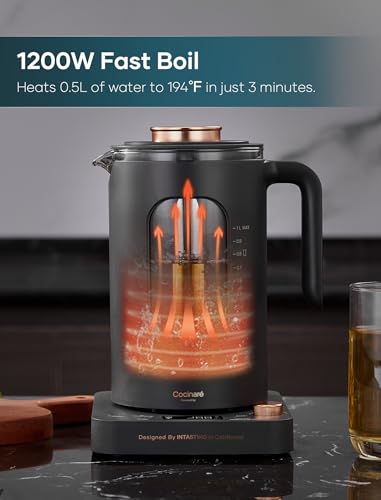 INTASTING Electric Tea Kettle, Electric Kettle with Tea Infuser, ±1℉ Knob Temperature Control, BPA-Free Glass, 1200W Fast Heating, Easy to Clean, 1 Liter (Dark Gray) - color: Dark Gray