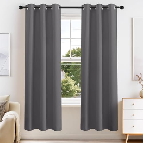 PONY DANCE Grey Blackout Curtains for Bedroom 63 Inch Length 2 Panels Set, Thermal Insulated Energy Saving Grommet Top Window Treatment Drapes for Living Room, W34 x L63 Inch - color: Grey, size: 34"W x 63"L (Pack of 2)