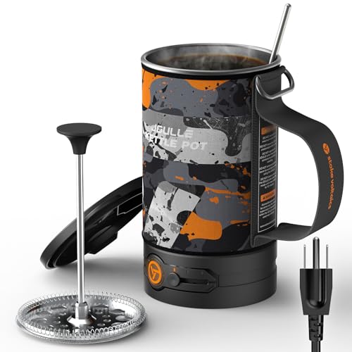 STOKE VOLTAICS Electric French Press Coffee Maker, 120V Boil Water & Press Coffee 2-in-1, Portable Design for Camping, Travel, 6 Minute Brew Ready - color: Camouflage
