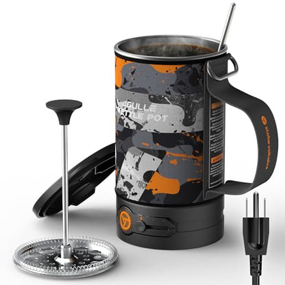 STOKE VOLTAICS Electric French Press Coffee Maker, 120V Boil Water & Press Coffee 2-in-1, Portable Design for Camping, Travel, 6 Minute Brew Ready - color: Camouflage