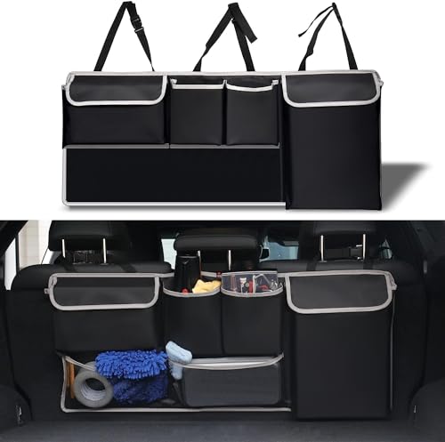 UYYE Trunk Hanging Organizer, Backseat Bag, Car Interior Accessories with 4 Pockets & 2 Mesh Pouches for Groceries, Will Provide More Storage Trunk Space for SUV, Jeep, MPVs - color: A