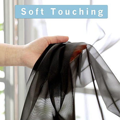 OWENIE Sheer Black Curtains 84 Inch Length 2 Panels Set for Living Room Bedroom, Rod Pocket Voile Sheer Panel Drapes, Black, 2pcs, Each 42" W x 48" L - color: Black, size: 42"W x 48"L (Pack of 2)
