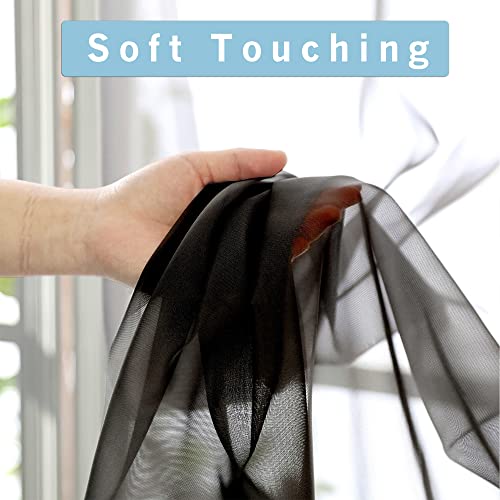OWENIE Black Sheer Curtains 144 inch Extra Long, Elegant and Airy Drapes Translucent Window Treatments for Living Room/Bedroom, Black, 2 Panels=84" Wide - color: Black, size: 42"W x 144"L (Pack of 2)
