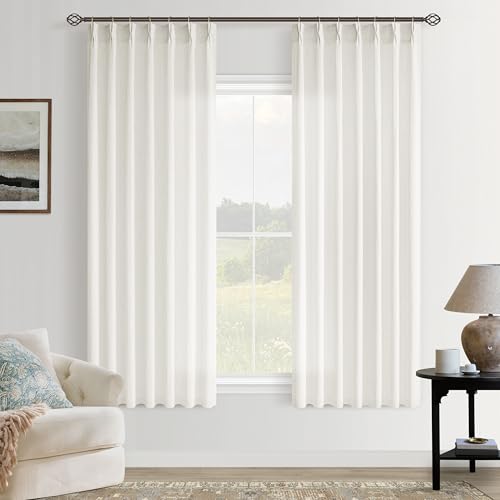 Pinch Pleated Semi Sheer Linen Curtains 63 Inch Length for Living Dining Room Kitchen Light Filtering Pinch Pleat Linen Drapes Back Tab 2 Panels Boho Farmhouse Cream Ivory Window Curtains 40x63 - color: Natural, size: 40"W x 63"L (Pack of 2)