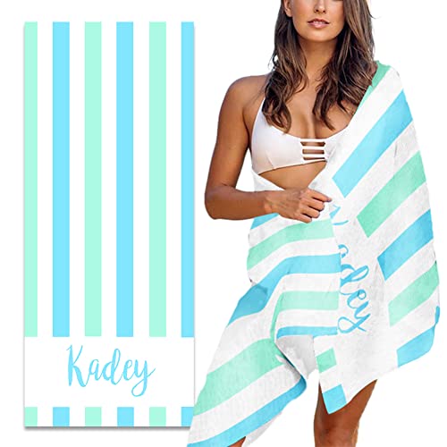 MeMoShe Personalized Beach Towel with Name Custom Microfiber Kids Beach Towels Sand Free Quick Dry Pool Towel Blanket Stripes Print Beach Towels for Adults 30x60 Inch - color: Multi-color 6