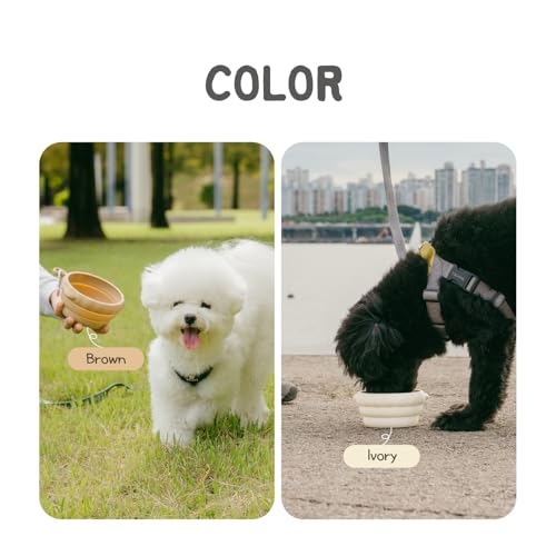 Silicone Collapsible Dog Bowl for Travel,Premium Food-Grade Silicone, Portable Water Bowl for Dogs Cats, Foldable Food Water Bowl, Walking, Carabiner, BPA Free, Dishwasher Safe (Brown) - color: Brown
