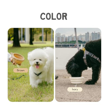 Silicone Collapsible Dog Bowl for Travel,Premium Food-Grade Silicone, Portable Water Bowl for Dogs Cats, Foldable Food Water Bowl, Walking, Carabiner, BPA Free, Dishwasher Safe (Brown) - color: Brown