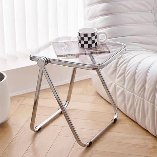 16.2"×14.1" Acrylic Folding Side Table, Portable Lightweight End Table, Sturdy Metal Frame and No Assembly Required, Space-Saving Design for Living Room, Bedroom and Small Room, Grey - color: Grey