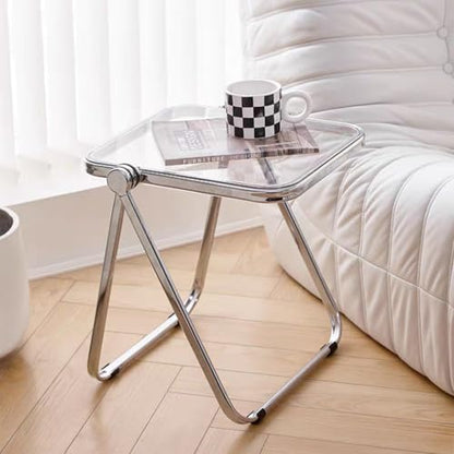 16.2"×14.1" Acrylic Folding Side Table, Portable Lightweight End Table, Sturdy Metal Frame and No Assembly Required, Space-Saving Design for Living Room, Bedroom and Small Room, Grey - color: Grey