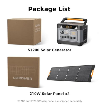 UDPOWER S1200 Solar Generator with 420W Panel, 1190Wh LiFePO4, 1200W (Surge 1800W) UPS, 1.5H Fast Charge, for Home Backup Outdoor RV Emergency - style: Bundle(S1200+2*SP210W)