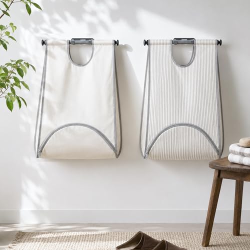 STORAGE MANIAC Wall Mount Laundry Hamper, 90L Hanging Laundry Bag with Bottom Zipper Opening, Space-Saving Dirty Clothes Hamper with Mounting Hardware for College, Dorm, RV, White